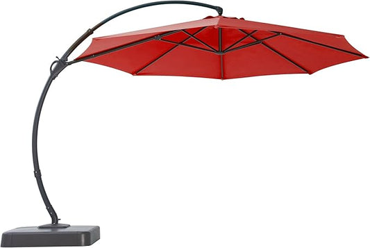 LAUSAINT HOME Outdoor Patio Umbrella with Base included, Deluxe Curvy Cantilever Umbrella Heavy Duty Offset Hanging Umbrella