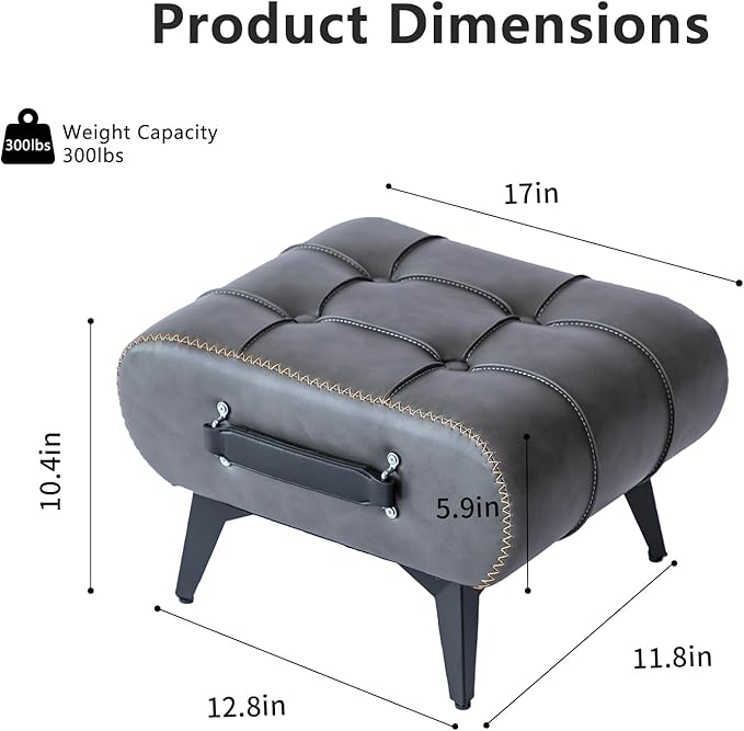 Small Footstool Ottoman - Stylish and Functional Faux Leather Footrest for Extra Seating in Living Room, Entryway, or Office