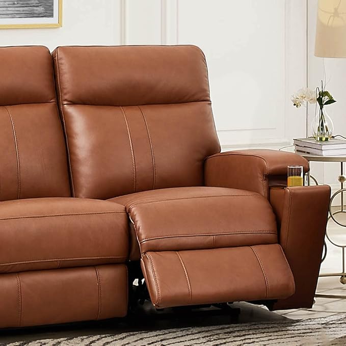 Hydeline Venice Zero Gravity Power Recline and Headrest Top Grain Leather Sofa and Recliner Set with Hidden Cup Holder, 86",Nutmeg Brown, Memory Foam, Pocket Coils and Control Panel