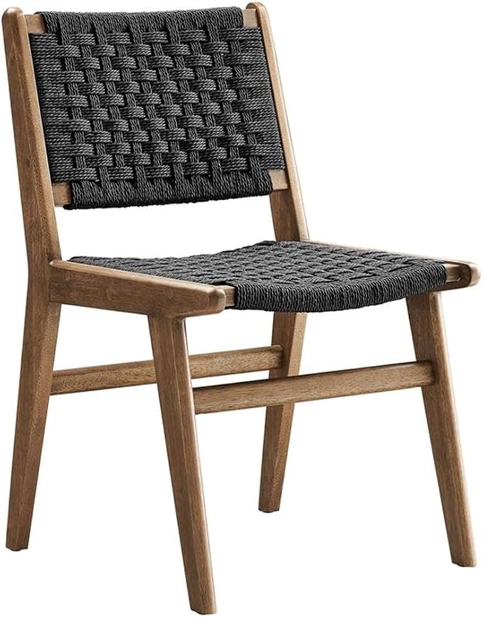 Modway Saoirse Woven Rope Wood Dining Side Chair in Walnutt Black