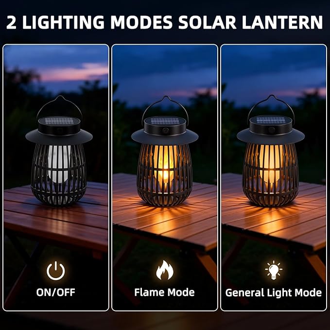 Gen2 Flame Solar Lanterns Outdoor Waterproof, 4Pack Hanging Lantern Decorative Indoor, Flickering Garden Lights Glow in the Dark, Camp Lamp Solar Lights for Outside Patio Tree Porch Table Yard Decor