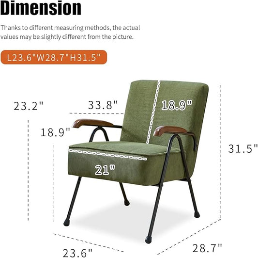 HAZO Fabric Armchair, Modern Accent Chair High Back, Living Room Chairs with Metal Legs and Soft Padded, Sofa Chairs for Home Office,Bedroom,Dining Room (Green)