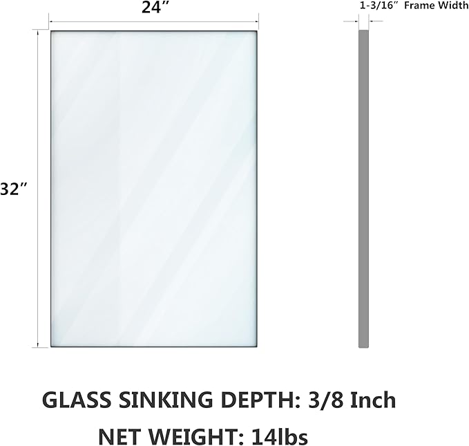 VocalStar Silver Bathroom Mirror for Wall, 24 x 32 Inch Square Corner Rectangle Nickel Metal Framed Bathroom Vanity Mirrors, 1/4-inch Shatterproof Glass | Ultra-Flush Hanging