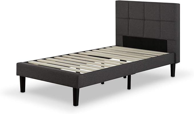 Zinus Lottie Upholstered Platform Bed Frame, Mattress Foundation, Wood Slat Support, No Box Spring Needed, Easy Assembly, Grey, Twin