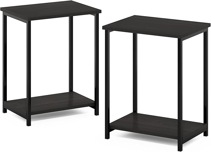 Furinno SIMPLISTIC Side Table Set of 2, 2-Tier Modern Metal Frame End Table with Open Shelf, Night Stand, Bedside Table, Easy Assembly, for Living Room, Bedroom, Espresso
