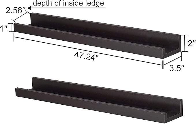 WELLAND Vista Photo Ledge Picture Display Wall Shelf Gallery, 48-inch, Set of 2, Espresso