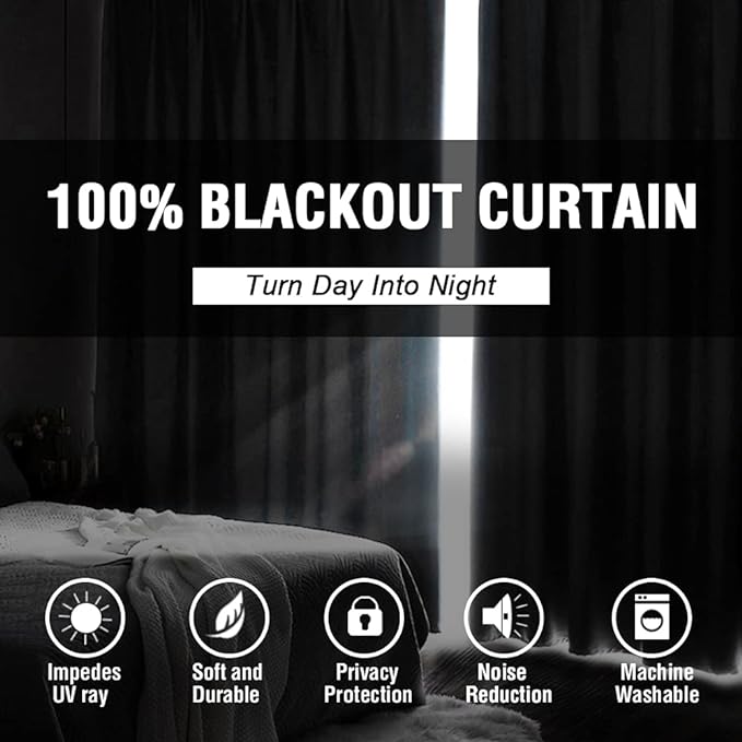 H.VERSAILTEX 100% Blackout Curtains for Bedroom Thermal Insulated Blackout Curtains 84 inch Length Heat and Full Light Blocking Curtains for Living Room with Black Liner 2 Panels Set, Pumice Stone