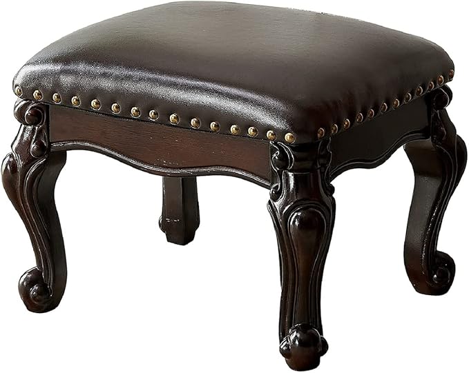 LKZ Foot Stool Microfiber Leather Ottoman Wooden Shoe Stool Small Sofa Stool Footrest Stool for Living Room Bedroom (Black-Brown)