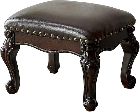 LKZ Foot Stool Microfiber Leather Ottoman Wooden Shoe Stool Small Sofa Stool Footrest Stool for Living Room Bedroom (Black-Brown)
