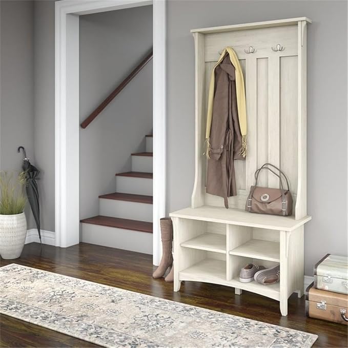 Bush Home Salinas Hall Tree with Storage Bench in Antique White