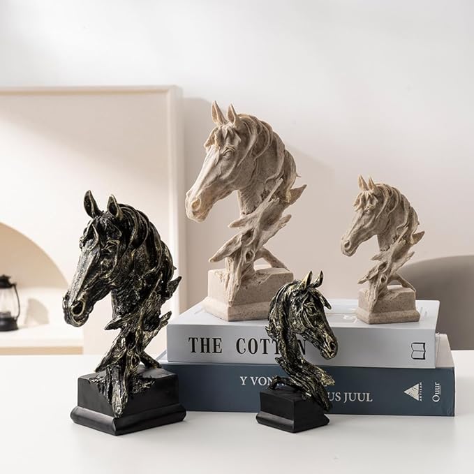Creative Art Retro Horse Head Ornament,Resin Statue Ornaments,Abstract Style Sculptures,Living Room Dining Desk Decorations,Bookshelf Decorative Objects,Office Decor(7.9"/Sandstone)