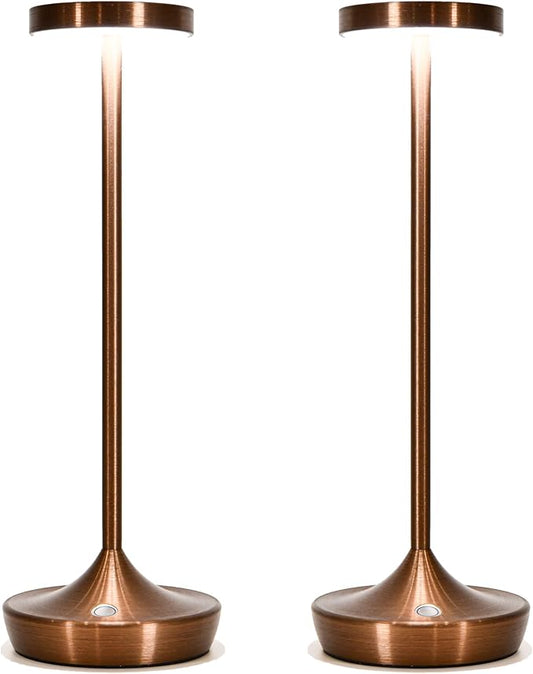 2 Pack LED Cordless Table Lamp Rechargeable，Outdoor Battery Operated Desk Lamp Touch 3 Color Dimming Portable Waterproof Night Light for Patio/Restaurant/Dining/Home (Coffee Brown)