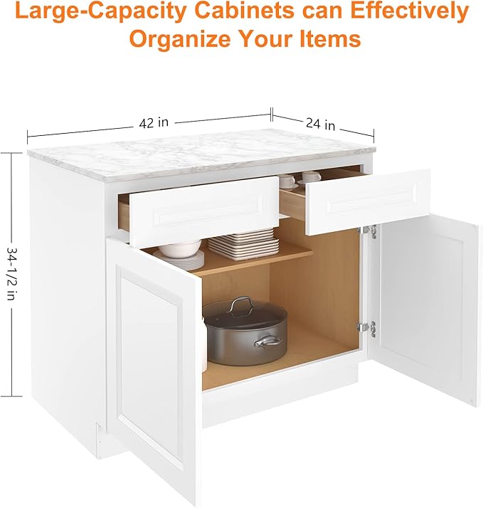 LOVMOR Kitchen Base Cabinets, Sideboard Storage Cabinet, Entryway Cabinet with 2-Drawers & Adjustable Shelf, 42" W X 24" D X 34-1/2"H
