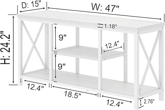 EXCEFUR Modern White TV Stand with Storage Shelves, Entertainment Center for TV up to 55 inch, Media TV Console Table and TV Cabinet for Living Room Bedroom, 47 Inch
