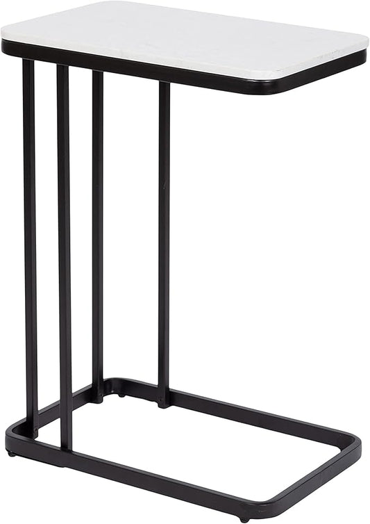 Kate and Laurel Credele Modern Marble C-Table End Table; 12 x 19 x 27; Black and White; Chic Contemporary TV Tray Table with Metal Legs and Cultured Marble Tabletop