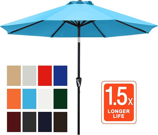 ABCCANOPY 11FT Patio Umbrella, Waterproof Table Umbrella with Push Button Tilt and Crank, 8 Ribs UV Protection Pool Umbrella for Garden, Lawn, Deck & Backyard (Turquoise)