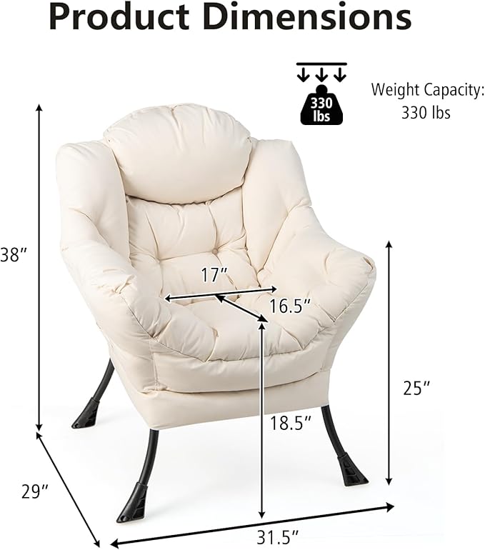 KOMFOTT Modern Accent Chair, Soft Upholstered Lazy Sofa with Side Pocket & Armrests, Single Sofa Armchair, Leisure Sofa Chair for Living Room, Bedroom, Beige