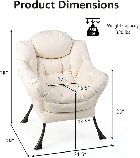 GORELAX Modern Lazy Chair,Upholstered Lounge Accent Chair, Single Leisure Sofa Chair with Armrests & Side Pocket, Comfy Reading Chair for Bedroom, Living Room, Dorm Room (Beige)