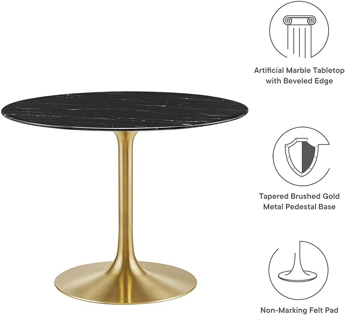 Modway Lippa Dining Table, 40", Gold Black