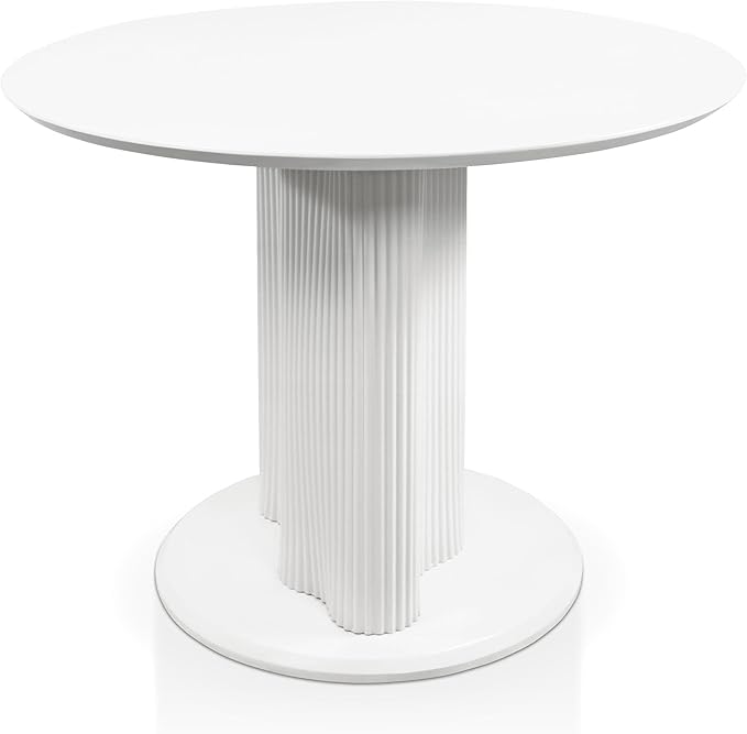 Homes: Inside + Out Elara Modern 39-inch Round Dining Table with Fluted Pedestal Base, Seats up to 4, for Home Kitchen, Living Room, Glossy White
