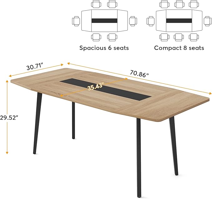 Tribesigns Modern Dining Table for 6 People, 70.86L x30.71W x 29.52H Inches Rectangle Kitchen Table Patio Table for Backyard,Dinning Room&Kitchen,Light Walnut