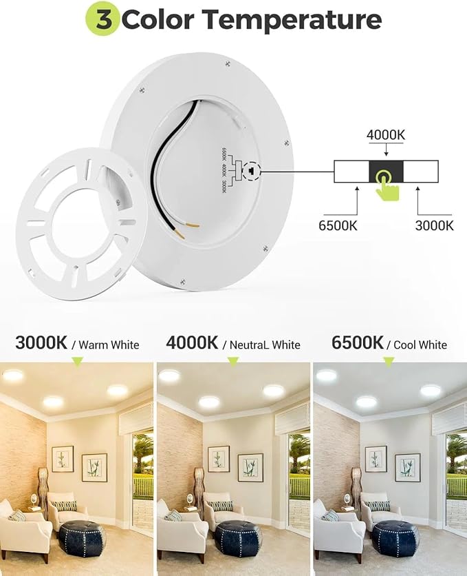 hepside 23INCH Big Dimmable Flush Mount Ceiling Light Fixture White, 3CCT Selectable 3000/4000/6500K Ceiling Lamp, 56W 5600LM Super Bright Low Profile Light for Bedroom, Kitchen, Bathroom, Hallway