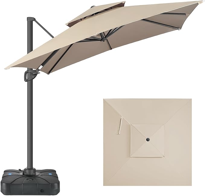 FLAME&SHADE 8.2 X 8.2 FT Cantilever Patio Umbrella - Large Offset Umbrella Outdoor Patio with 360-Degree Rotation and 3-Year Fade Resistance Fabric for Deck Pool Backyard Garden, Taupe