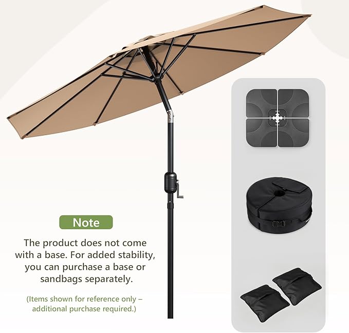 9FT Patio Umbrella,Outdoor Table Umbrella with Push Button Tilt & Crank,Pool Umbrella with Fade-Resistant Canopy, Heavy-Duty Steel Frame, Vented Top, for Deck, Backyard & Market