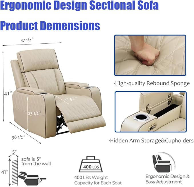 Power Recliner Sectional Sofa, Brown L-Shaped Living Room Furniture Set, Leather Sofa and 2 Chairs Reclining Sectional Couch with LED/Storage Console/Cup Holder for Living Room/House