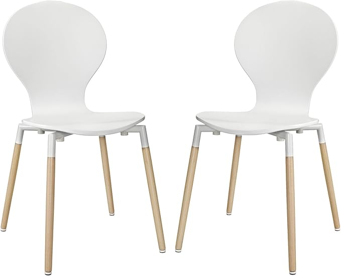 Modway Path Mid-Century Modern Two Kitchen and Dining Room Chairs in White