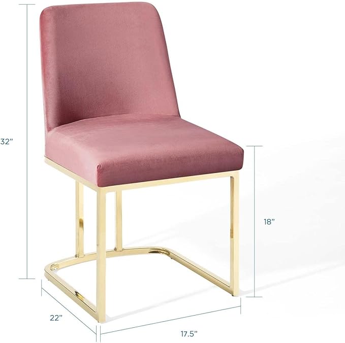 Modway Amplify Performance Velvet Upholstered Sled Base Dining Chair - Set of 2 in Gold Dusty Rose