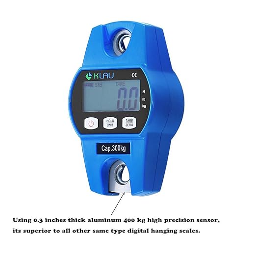 Klau Mini Weighing 300 kg / 600 lb OCS-L Industrial Crane Scale Digital Hanging Scale Blue for Indoor Farm Factory Outdoor