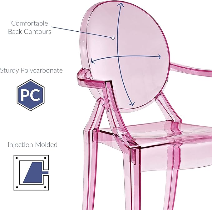Modway Casper Modern Acrylic Stacking, Two Dining Armchairs, Pink