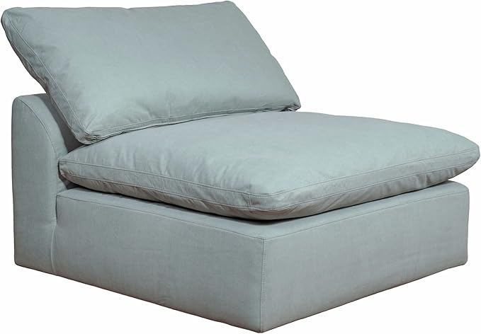 Sunset Trading Contemporary Puff Collection 6PC 132" Slipcovered Modular U-Shaped Pit Sectional Sofa| Down Filled Chaise Lounge Couch Stain-Proof Water-Resistant Washable Performance Fabric Ocean Blue