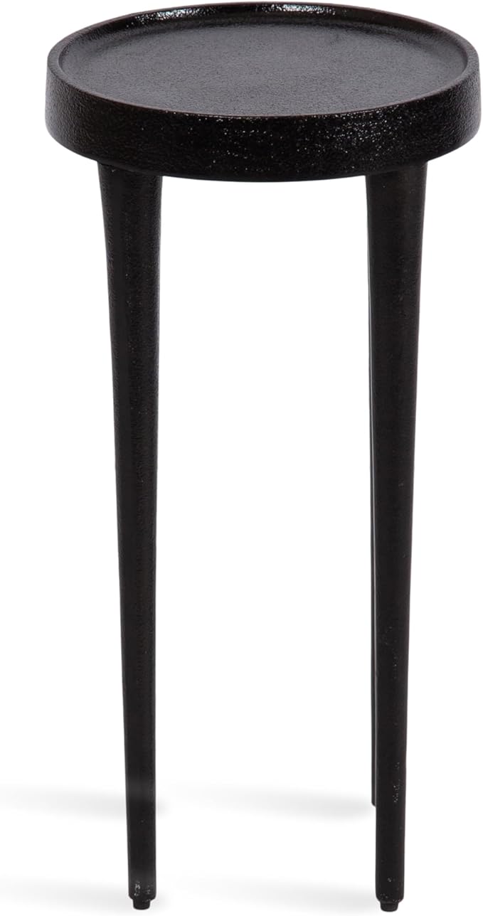 Kate and Laurel Rava Modern Metal Round Drink Table, 10 x 10 x 21, Black, Cast Aluminum Accent Table for Use as Indoor Plant Stand or Living Room Decor Piece
