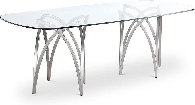 Meridian Furniture 554-T Madelyn Collection Modern | Contemporary Brushed Chrome Base Dining Table with 15MM Glass Thickness, 87" W x 39.5" D x 30" H, Silver