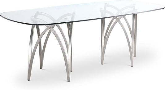 Meridian Furniture 554-T Madelyn Collection Modern | Contemporary Brushed Chrome Base Dining Table with 15MM Glass Thickness, 87" W x 39.5" D x 30" H, Silver