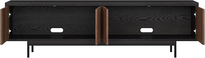 Henn&Hart Fluted TV Stand for TVs up to 75" with 2 Open-Concept Ribbed Storage Cabinets for Living Room, Family Room, or Office, Natural/Medium Walnut