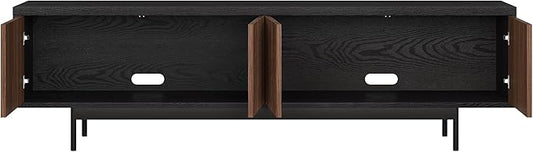 Henn&Hart Fluted TV Stand for TVs up to 75" with 2 Open-Concept Ribbed Storage Cabinets for Living Room, Family Room, or Office, Natural/Medium Walnut