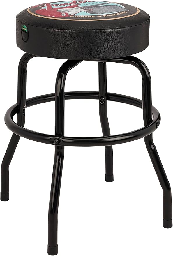 Fender Guitars & Amps Logo Swivel Barstool with Guitar Picks Pouch, Great Gifts for Dad, with 1 Year Limited Warranty, Simple Assembly, Black/Black, 24"