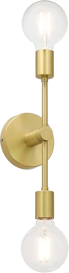 XiNBEi Lighting Brass Wall Sconce, 2-Light Bathroom Sconces Vanity Light Fixture for Mirror Hallway Bedroom (LED Bulbs Included) XB-W1234-2-SB-G30