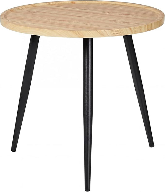 VECELO Modern Side Table, Round Small End Table, Exclusively Designed Hand-Crafted Small Nightstand, Solid Wood,Oak top with Black Metal Legsfor Bedrooms, Living Rooms and Home Office