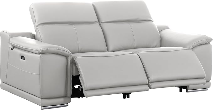 BlackJack Furniture Venice Top Grain Italian Leather Recliner 6 Seater 5 Power 3 Piece Sofa Set with Adjustable Headrests Modern Seating Sofa, Loveseat and Chair for Living Room Lounge, Light Grey