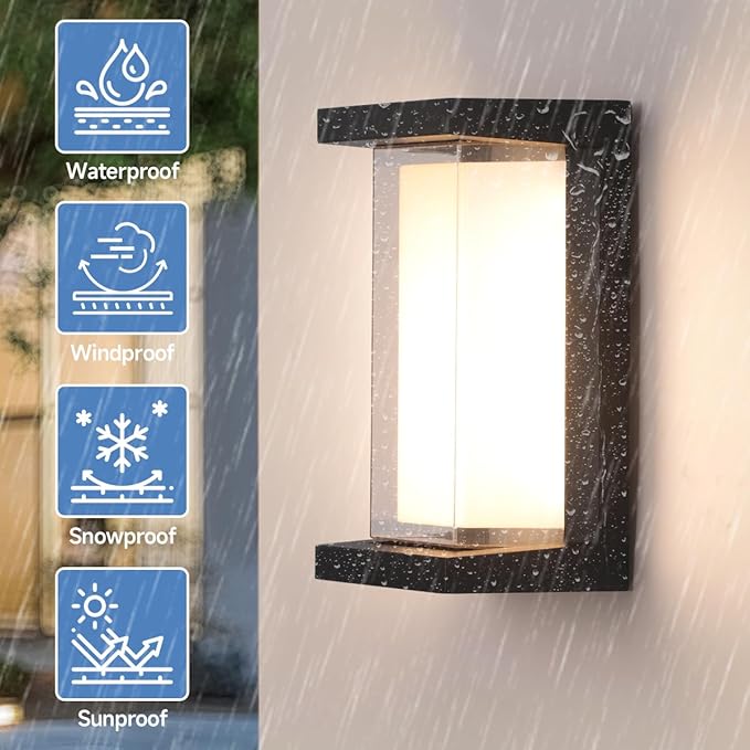 24W Outdoor Porch Light,15%-100% Dimmable Outdoor Wall Lights,3000K/4000K/6500K Adjustable Outdoor Modern Wall Sconce Lights,Waterproof Exterior Wall Lighting,2160LM Indoor Wall Sconce 4 Pack
