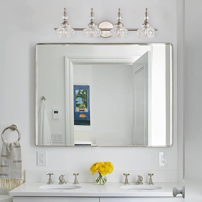 Vintage Brushed Nickel Bathroom Vanity Light Fixtures Modern 4-Light Vanity Lights Bathroom Lighting Fixtures Vintage Wall Sconces Light Living Room Dining Room Vanity Lighting Fixtures over Mirror