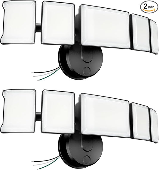 Olafus 100W Flood Light Outdoor 2 Pack, Switch Controlled LED Security Lighting 10000LM, 6500K Outside Floodlight with 5 Adjustable Head, IP65 Waterproof Exterior Fixture Wired for House Yard Black
