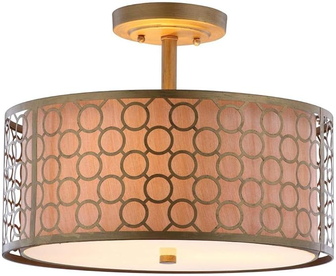 SAFAVIEH Lighting Collection Giotta Farmhouse Antique Gold 16-inch Diameter Semi Flush Mount Ceiling Light Fixture (LED Bulbs Included)