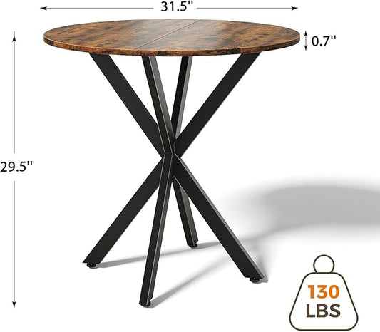 Unovivy 31.5" Small Round Dining Table for 2-4, Space Saving Circle Kitchen Dinner Table, Industrial Mid Century Modern Dining Room Desk for Kitchen, Apartment, Rustic Brown