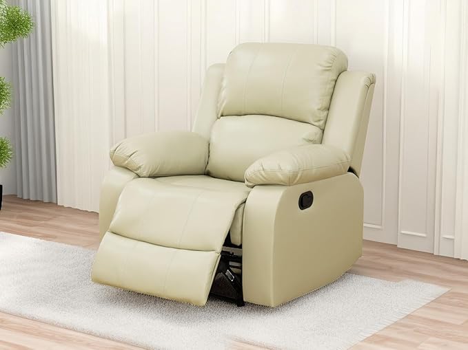 Bonded Leather Recliner Chair Manual Recliner Single Chair Contempary Home Theater Seating Living Room Furniture Wall Hugger with Armrest/Lumbar Support for Home/Office/Rv Car (Beige, Chair)