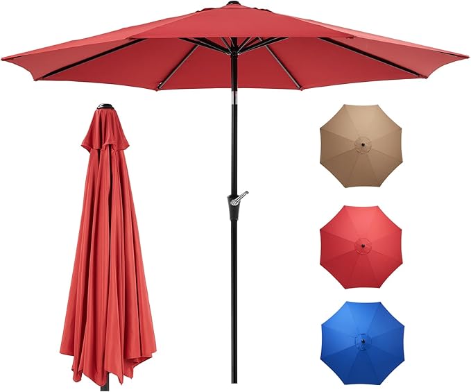 OLIXIS Patio Umbrella with Tilt and Crank Button & Sturdy Ribs Waterproof, Patio Table Umbrella Perfect for Poolside, Terrace, Beach and Outdoor Restaurant